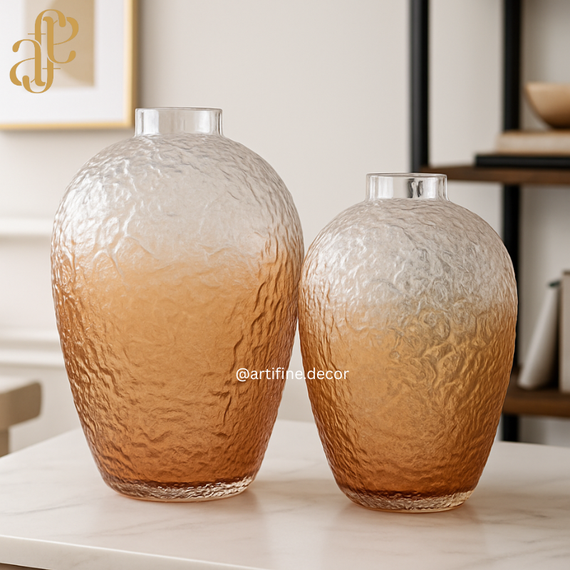 Textured Ombre Glass Vase Collection — Orange & Gray