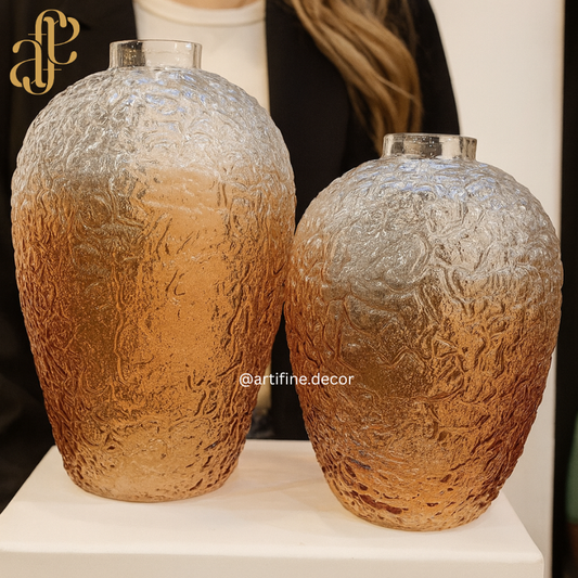 Textured Ombre Glass Vase Collection — Orange & Gray