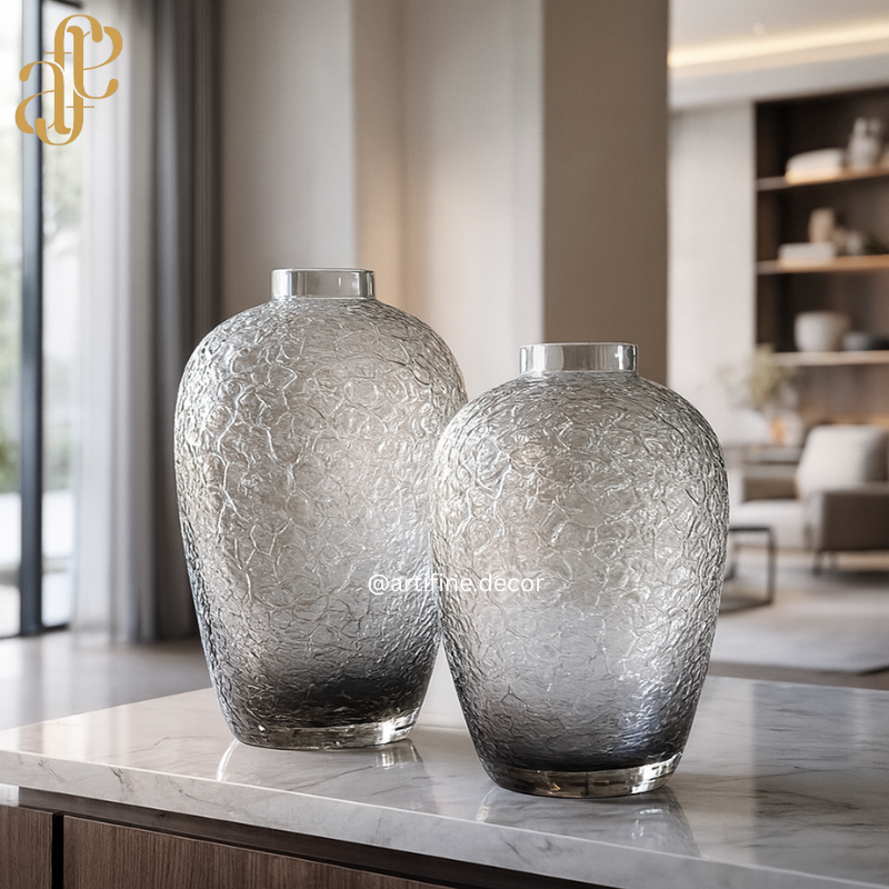 Textured Ombre Glass Vase Collection — Orange & Gray