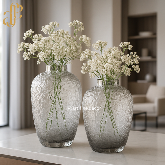 Textured Ombre Glass Vase Collection — Orange & Gray