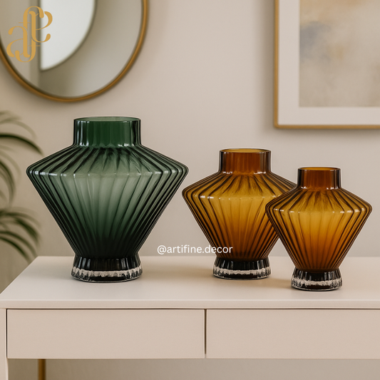 Fluted Luxe Glass Vase Collection — Gray & Amber