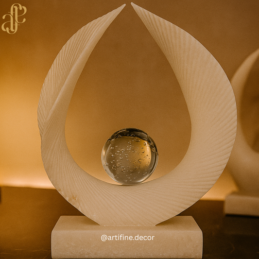 Crescent Harmony Sculpture with Crystal Sphere