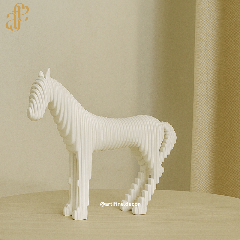 Modern Layered Horse Sculpture – Black & White