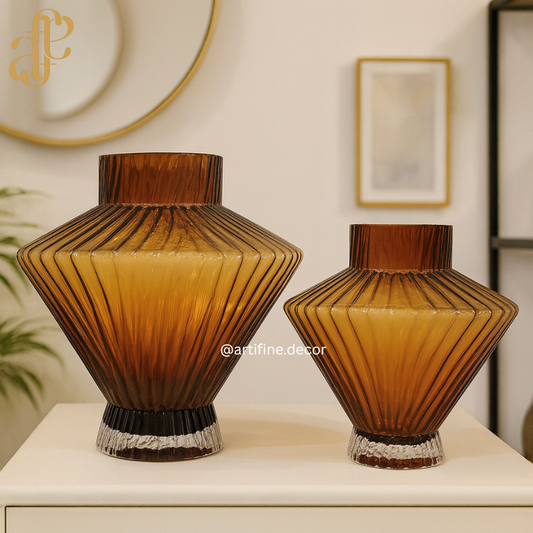 Fluted Luxe Glass Vase Collection — Gray & Amber