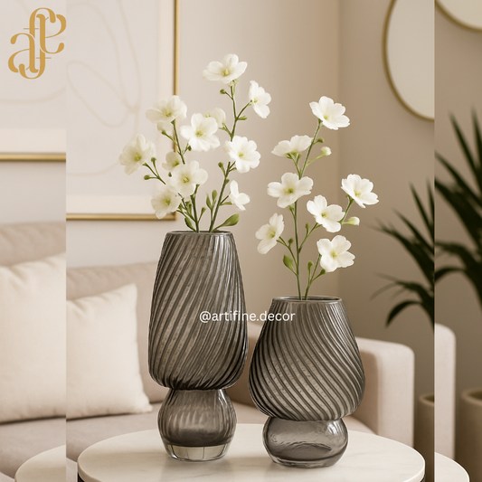 Smoke Swirl Textured Glass Vase Set