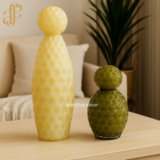 Honeycomb Bubble Glass Vase Set – Yellow & Olive