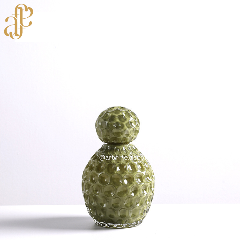 Honeycomb Bubble Glass Vase Set – Yellow & Olive