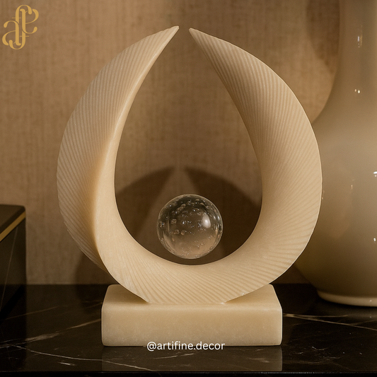 Crescent Harmony Sculpture with Crystal Sphere