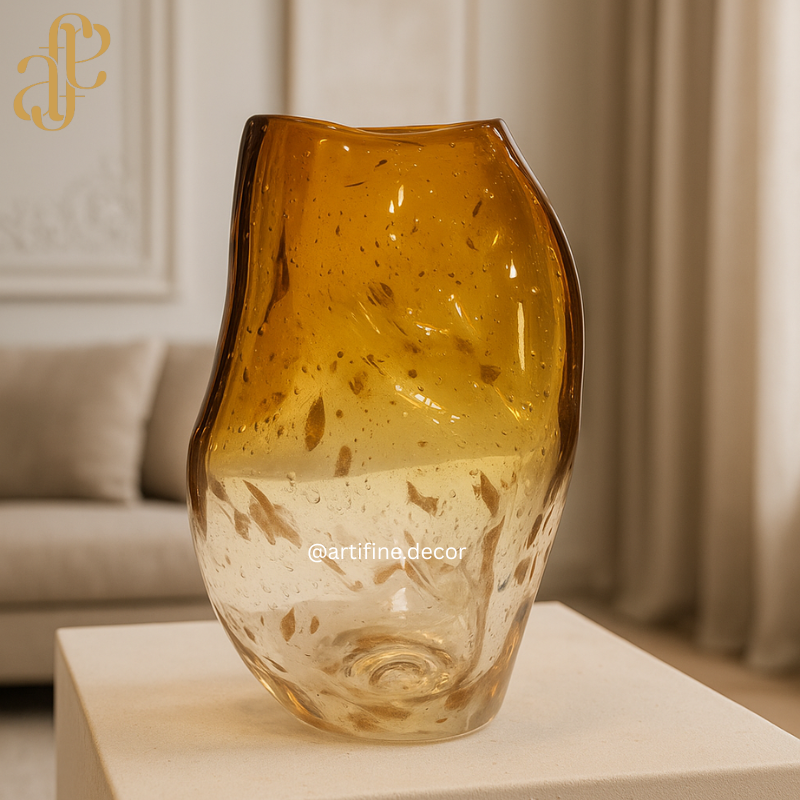 Handcrafted Amber Splash Glass Vases – Luxury Artistic Decor