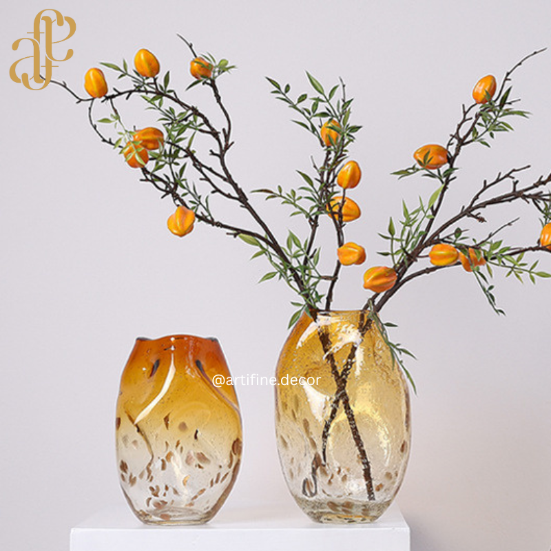 Handcrafted Amber Splash Glass Vases – Luxury Artistic Decor