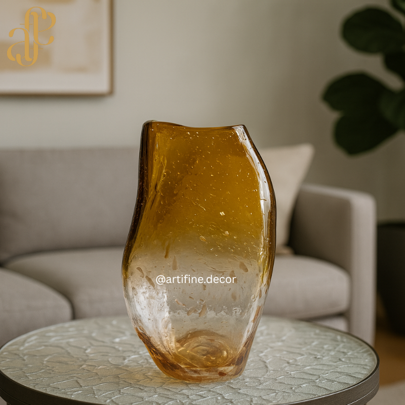 Handcrafted Amber Splash Glass Vases – Luxury Artistic Decor