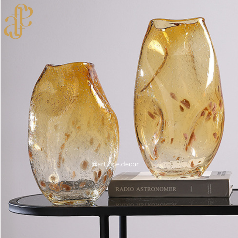 Handcrafted Amber Splash Glass Vases – Luxury Artistic Decor