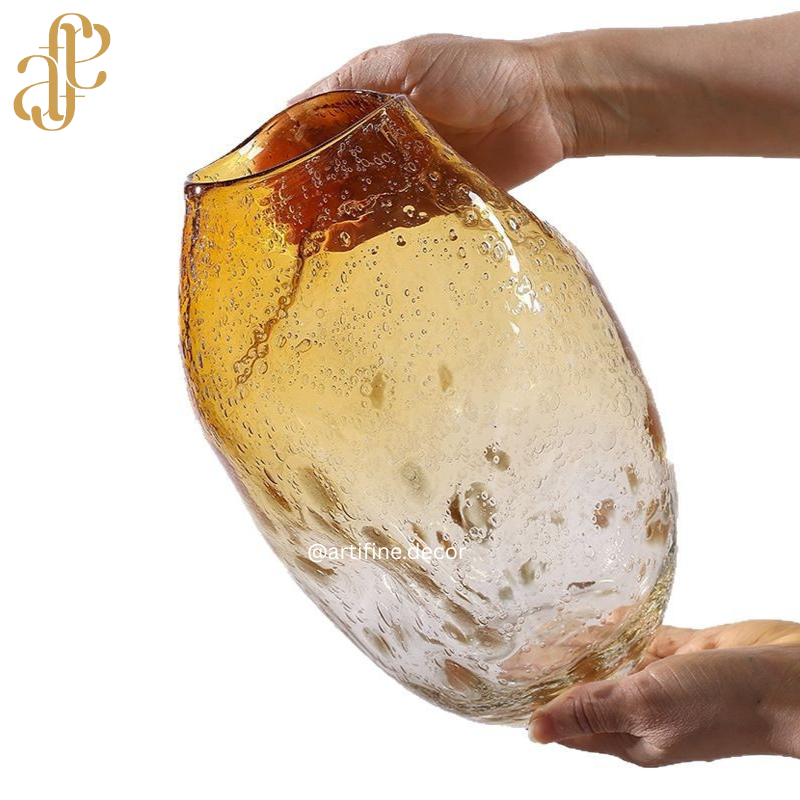 Handcrafted Amber Splash Glass Vases – Luxury Artistic Decor