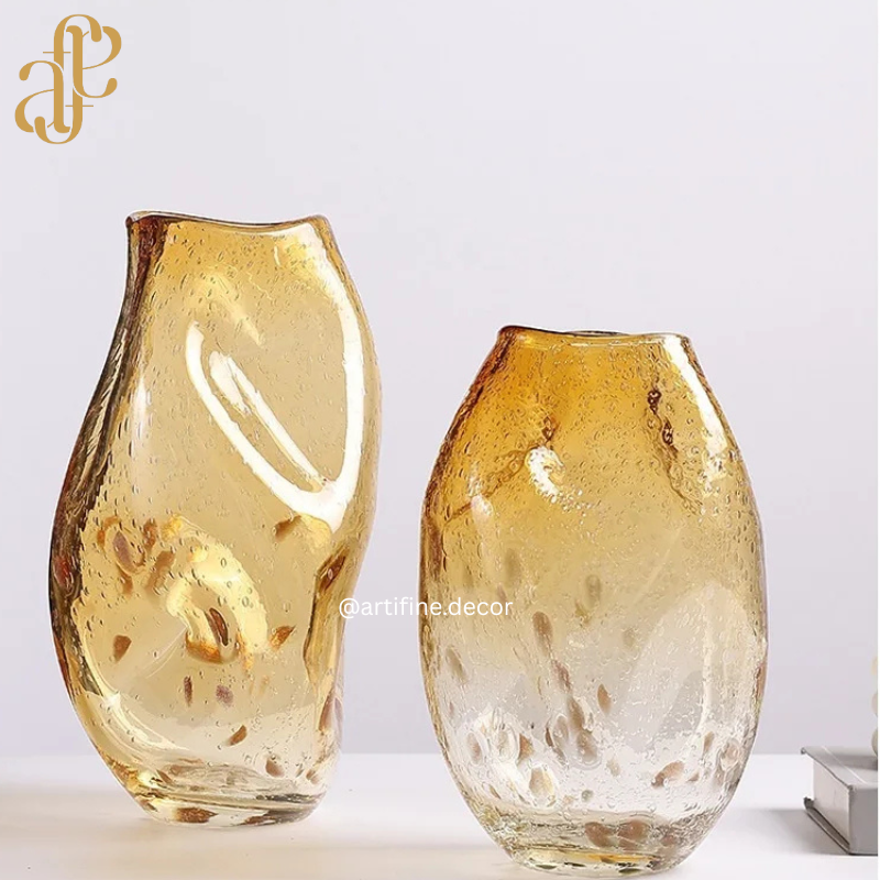 Handcrafted Amber Splash Glass Vases – Luxury Artistic Decor