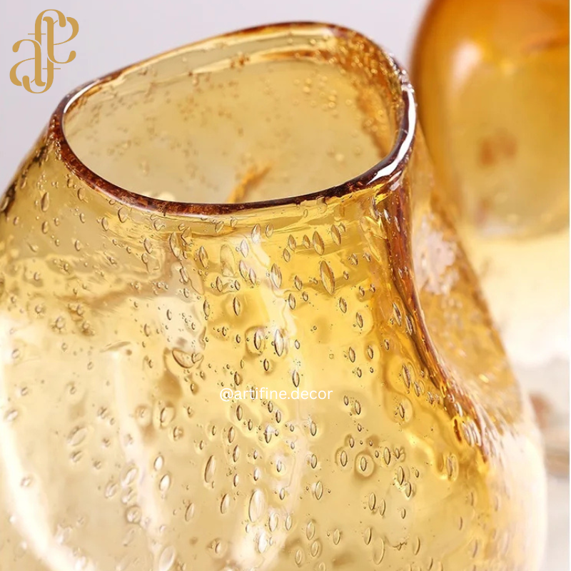 Handcrafted Amber Splash Glass Vases – Luxury Artistic Decor