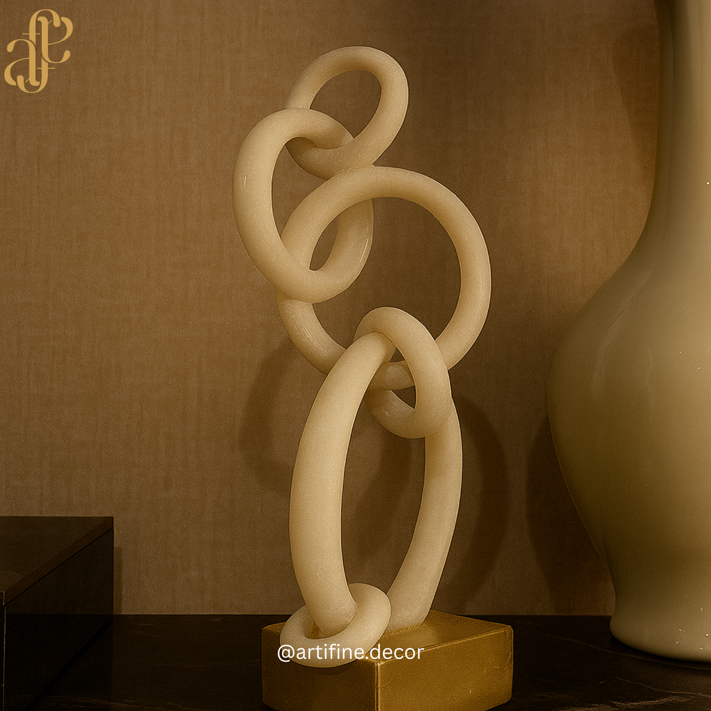 Golden Base Infinity Loops Sculpture – Modern Artistic Decor