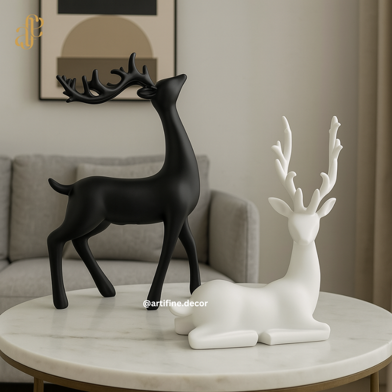 Modern Matte Deer Sculpture Set – Black & White