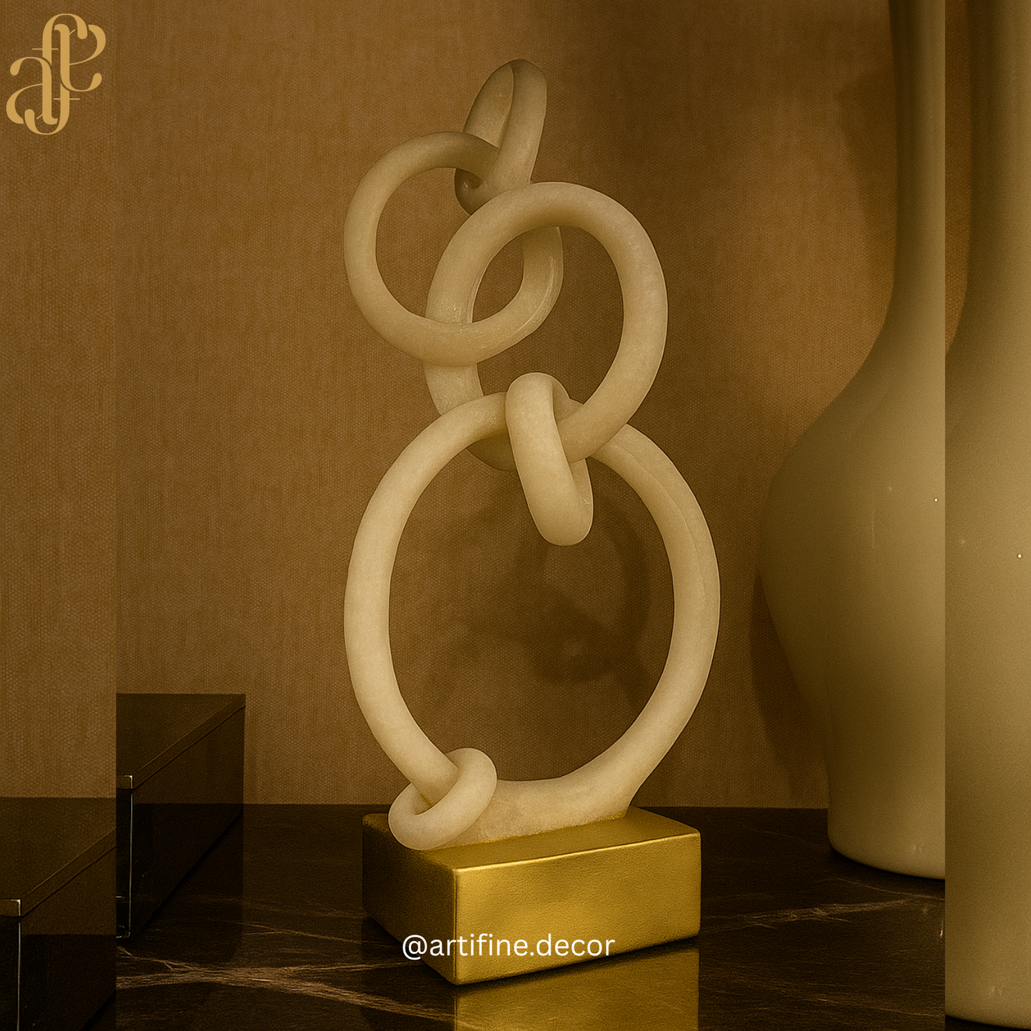 Golden Base Infinity Loops Sculpture – Modern Artistic Decor