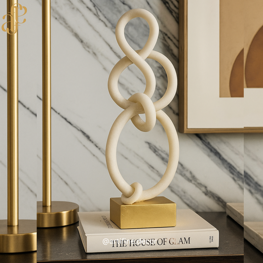 Golden Base Infinity Loops Sculpture – Modern Artistic Decor