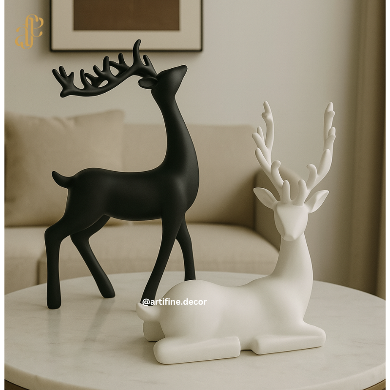 Modern Matte Deer Sculpture Set – Black & White