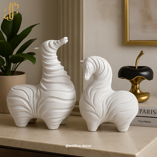 White Modern Horse Sculptures – Set of 2
