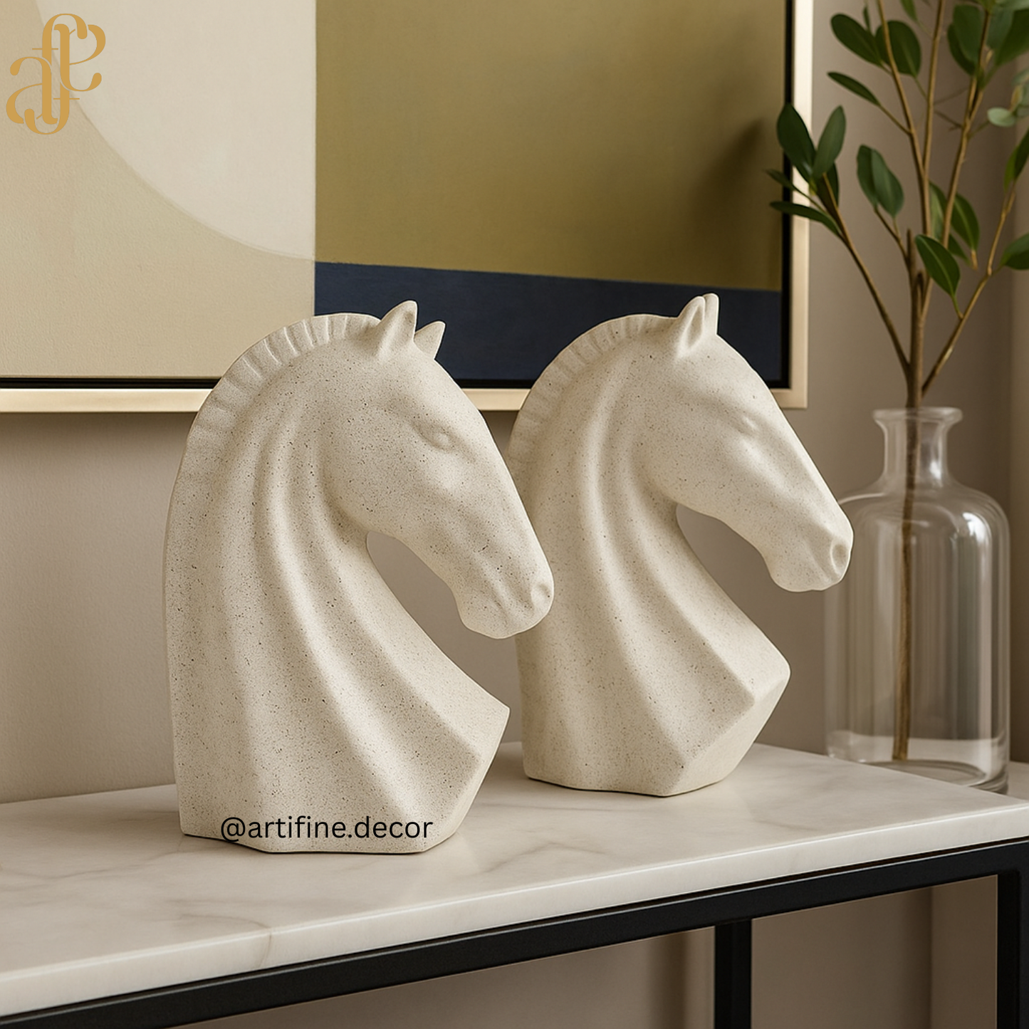 Minimalist Stone Texture Horse Head Sculptures