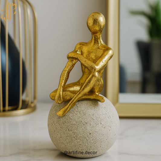 Golden Abstract Thinker Sculptures – Set of 2