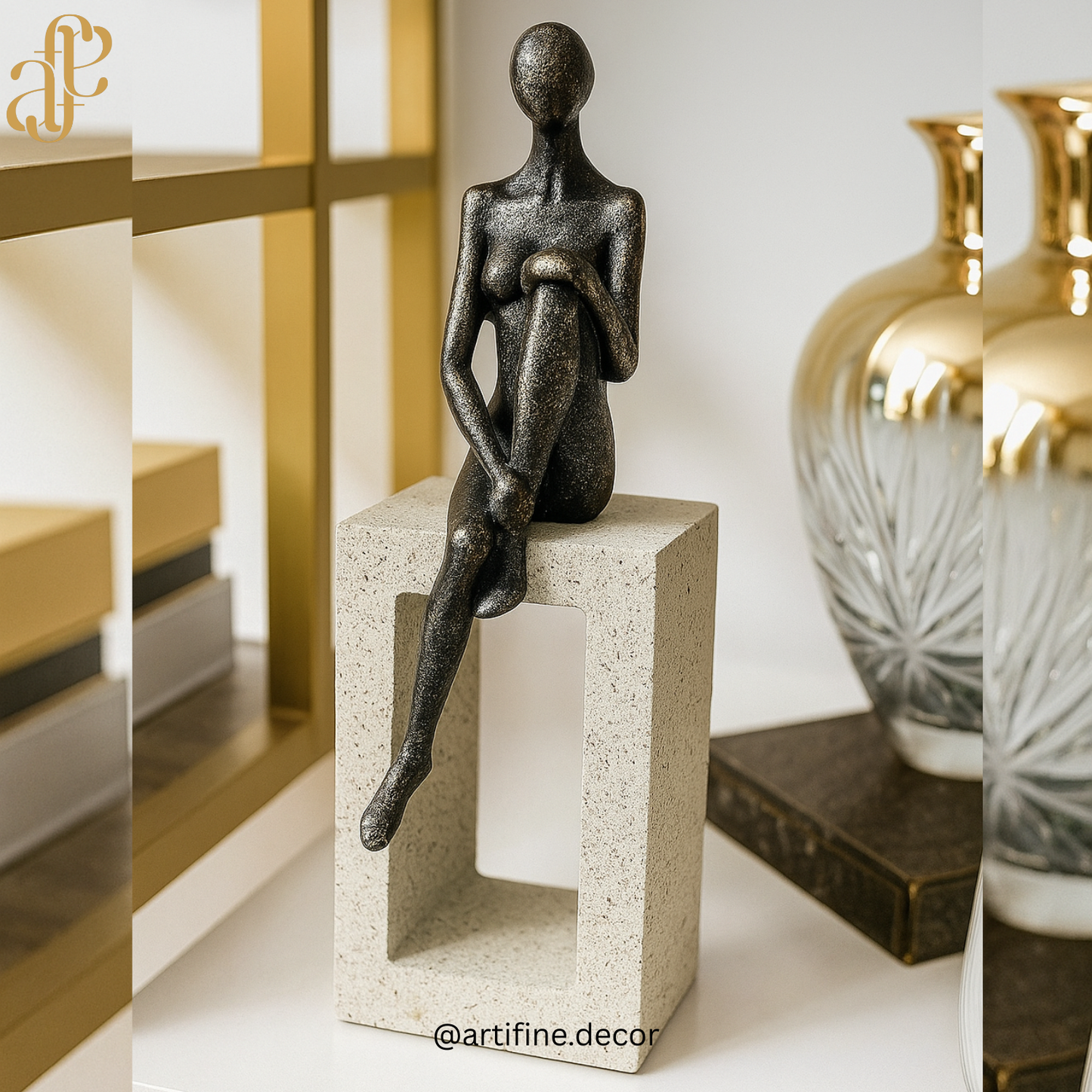 Elegant Sitting Figurines on Stone Blocks