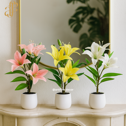 Elegant Lily Bloom – Artificial Floral Trio