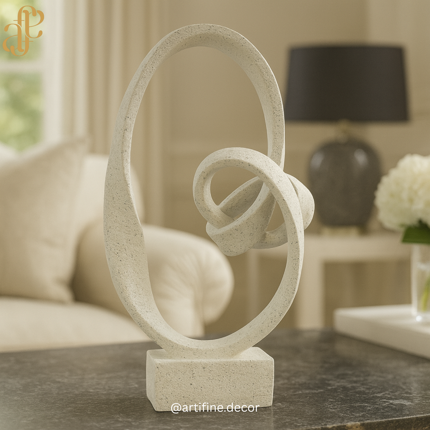 Interlocking Abstract Loop Sculpture – White Stone Finish
