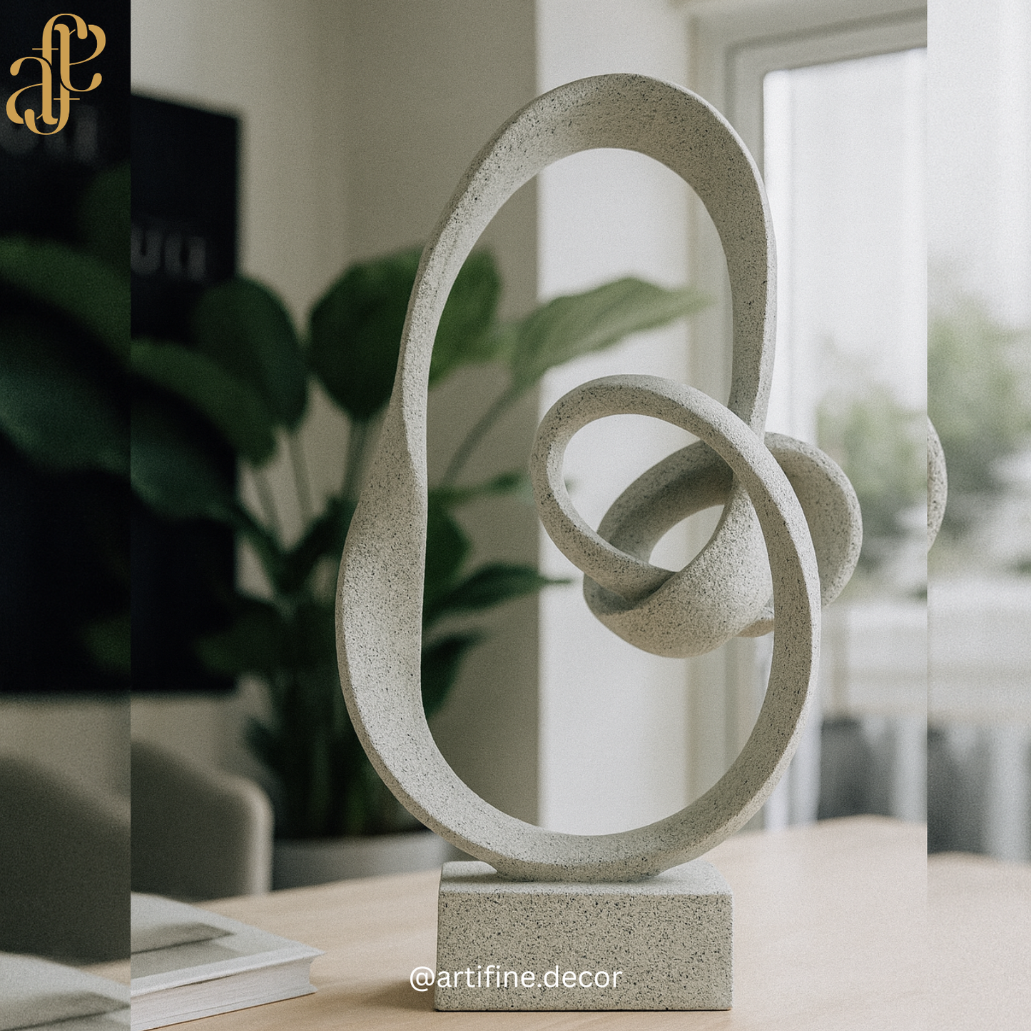 Interlocking Abstract Loop Sculpture – White Stone Finish