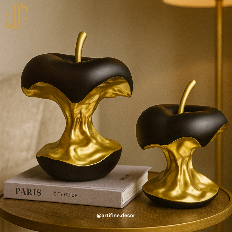 Golden Apple Sculptures – Available in White or Black (Set of 2)