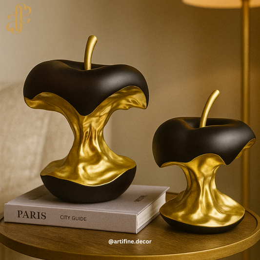 Golden Apple Sculptures – Available in White or Black (Set of 2)