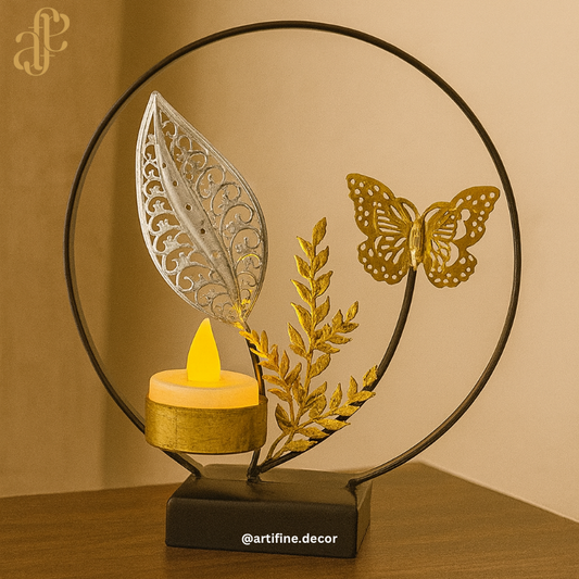Golden Circle Butterfly Candle Holder
