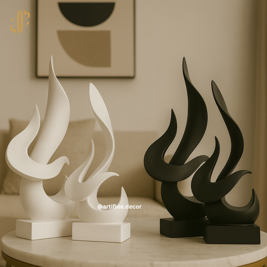 Modern Abstract Flame Sculpture – Black & White Elegance