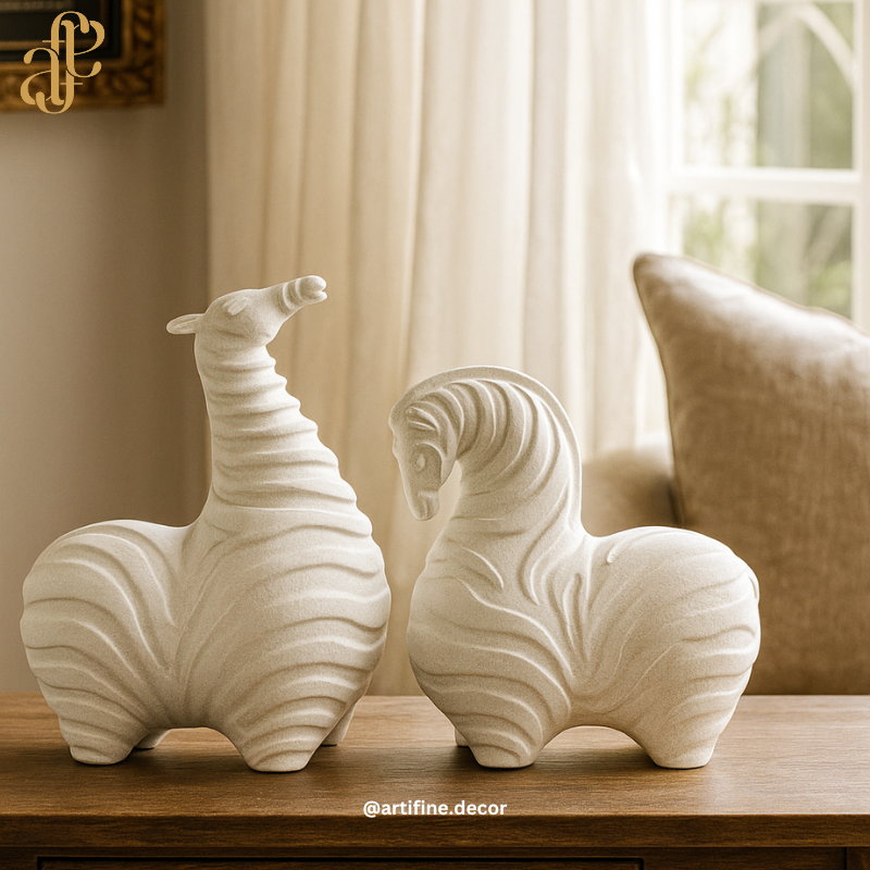 White Modern Horse Sculptures – Set of 2